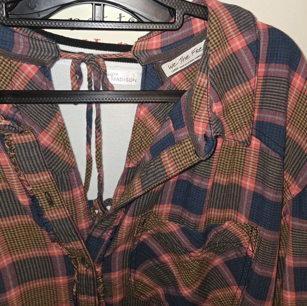 We The Free Plaid Button-Up Shirt, Free people, oversized large shirt, EUC